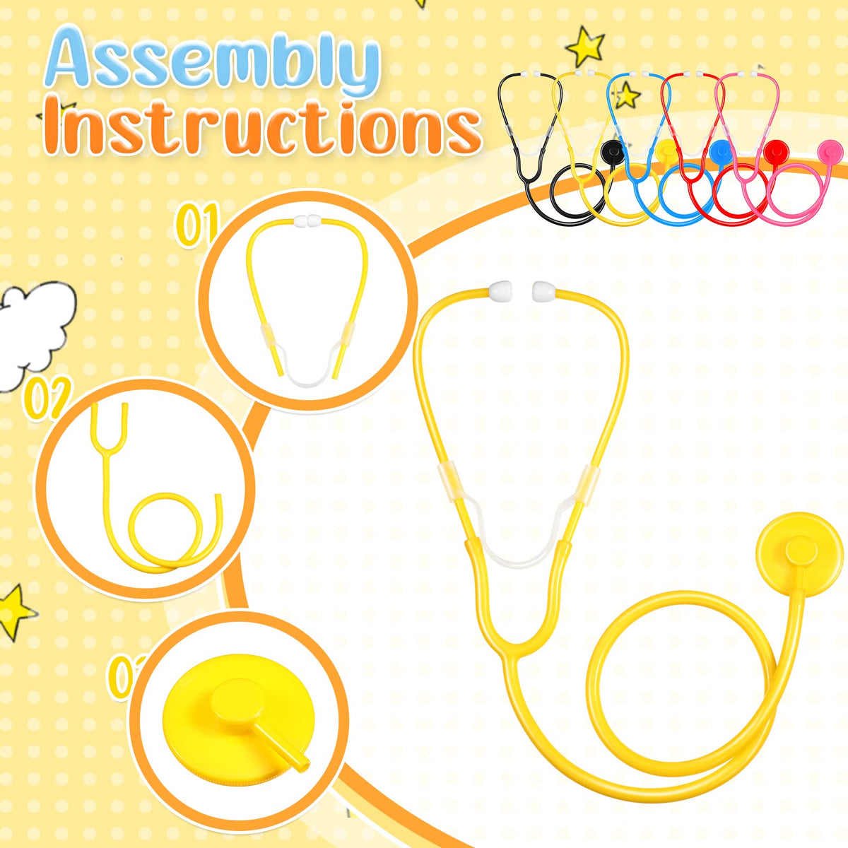 Hanaive stethoscope toy black variant is durable and kid-friendly for pretend medical play.
