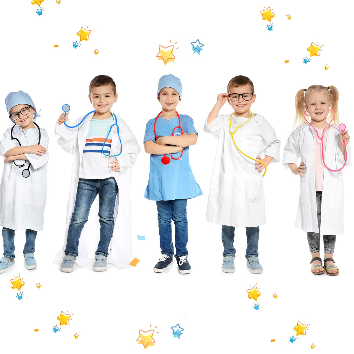 Hanaive stethoscope toy close-up shows lightweight PVC construction and safety focus.