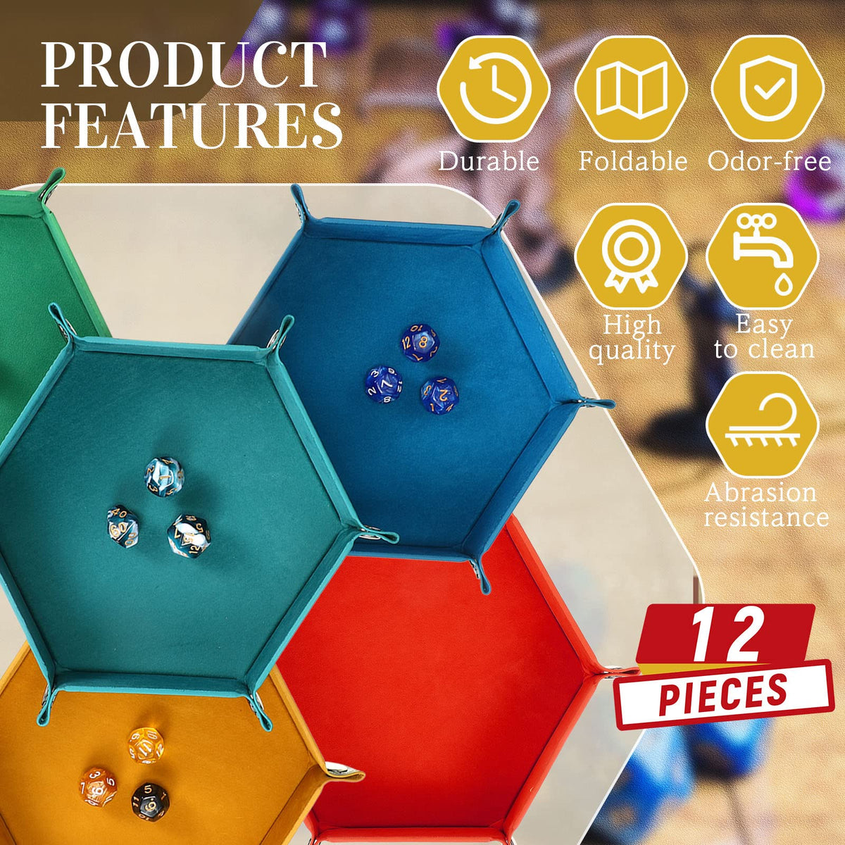 Hanaive dice tray sky blue foldable hexagon, velvet interior cushions dice and prevents scratches.