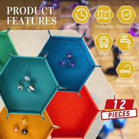 Hanaive dice tray sky blue foldable hexagon, velvet interior cushions dice and prevents scratches.