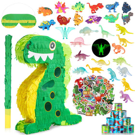 Hanaive dinosaur piñata ready to fill with treats for a birthday celebration.
