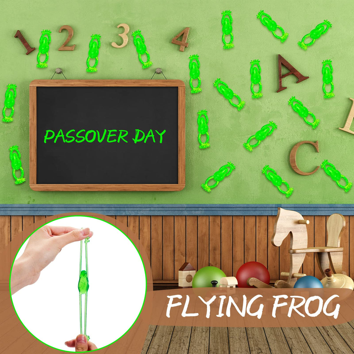 Hanaive green frog slingshot toy designed for safe, stretchy play