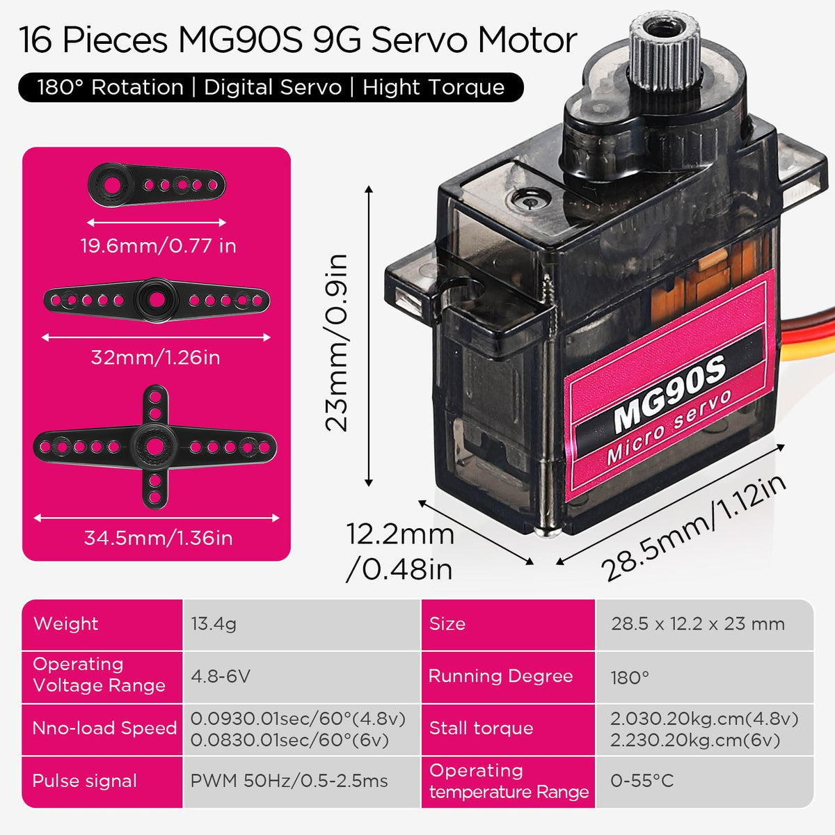 Hanaive MG90s servo motors close-up highlights compact size and lightweight design.