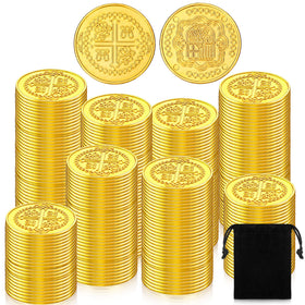 Hanaive pirate coins gold front view for treasure hunts and party decor.