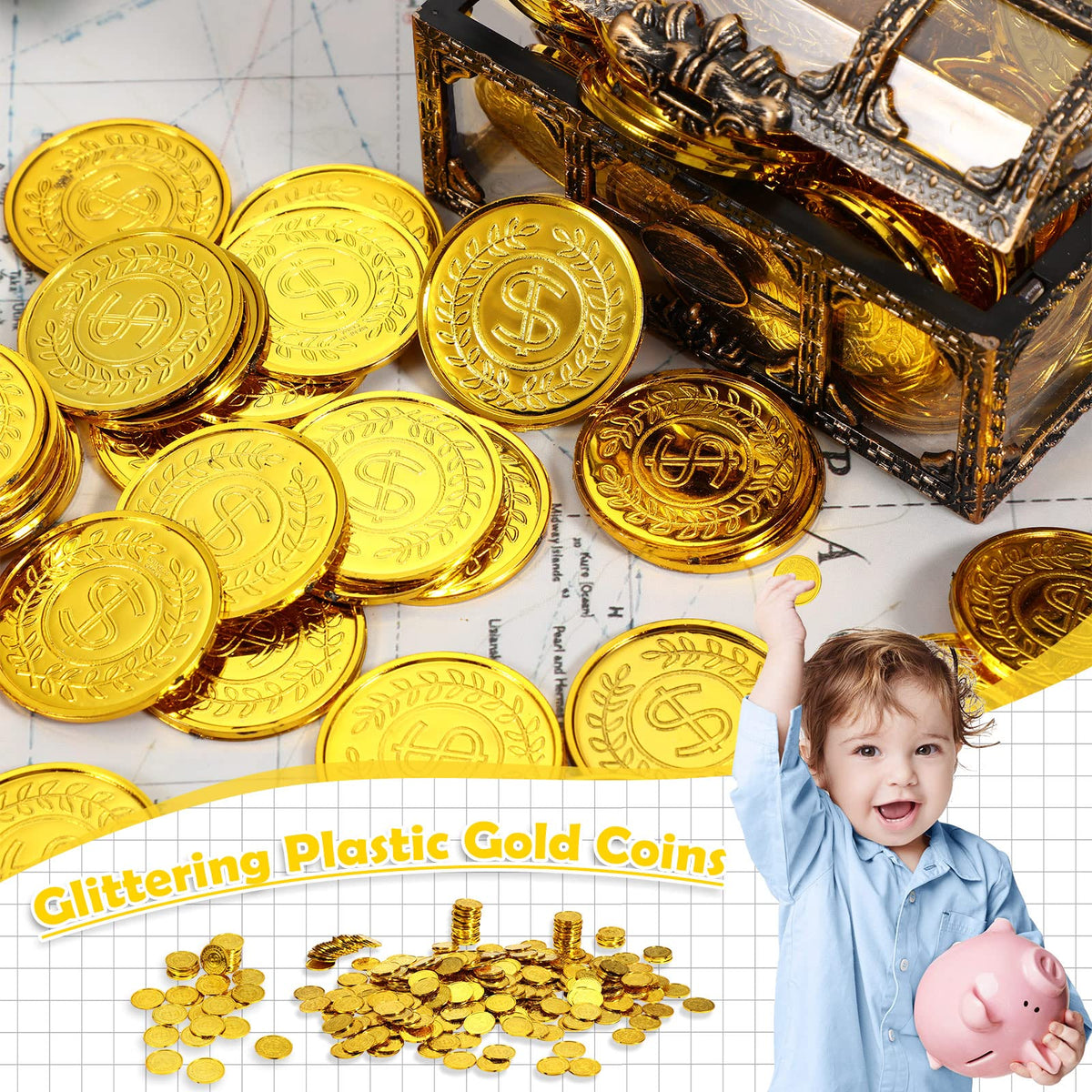 Hanaive pirate gold coins used as classroom rewards and treasure prizes