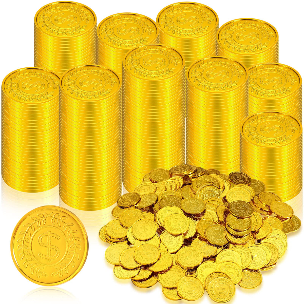 Hanaive pirate gold coins on table ready for party games