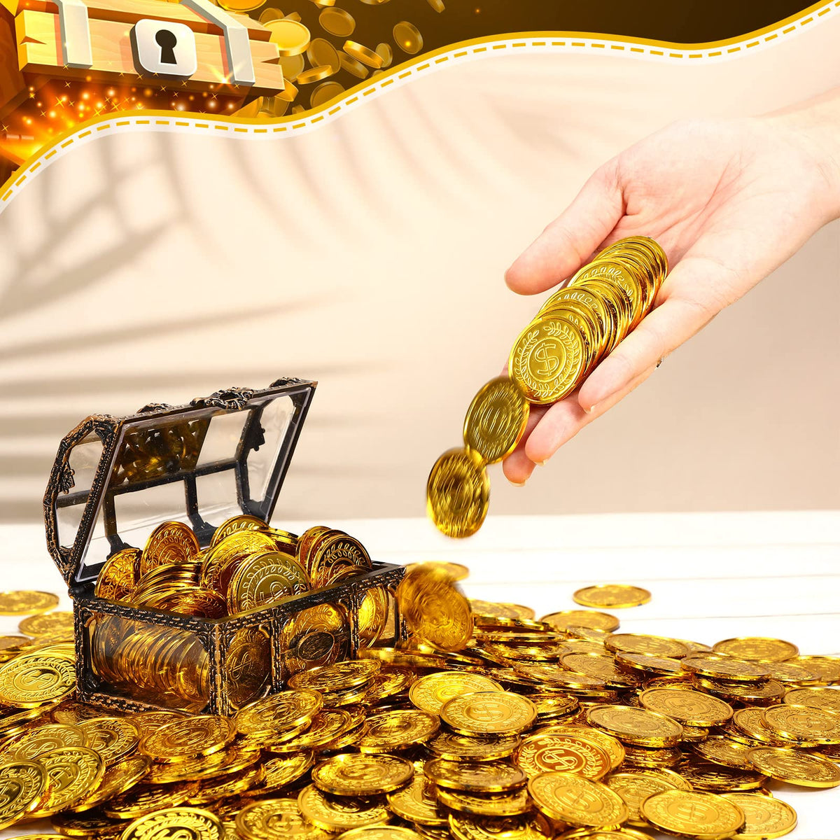 Hanaive pirate coins brighten pinatas and loot bags at parties.
