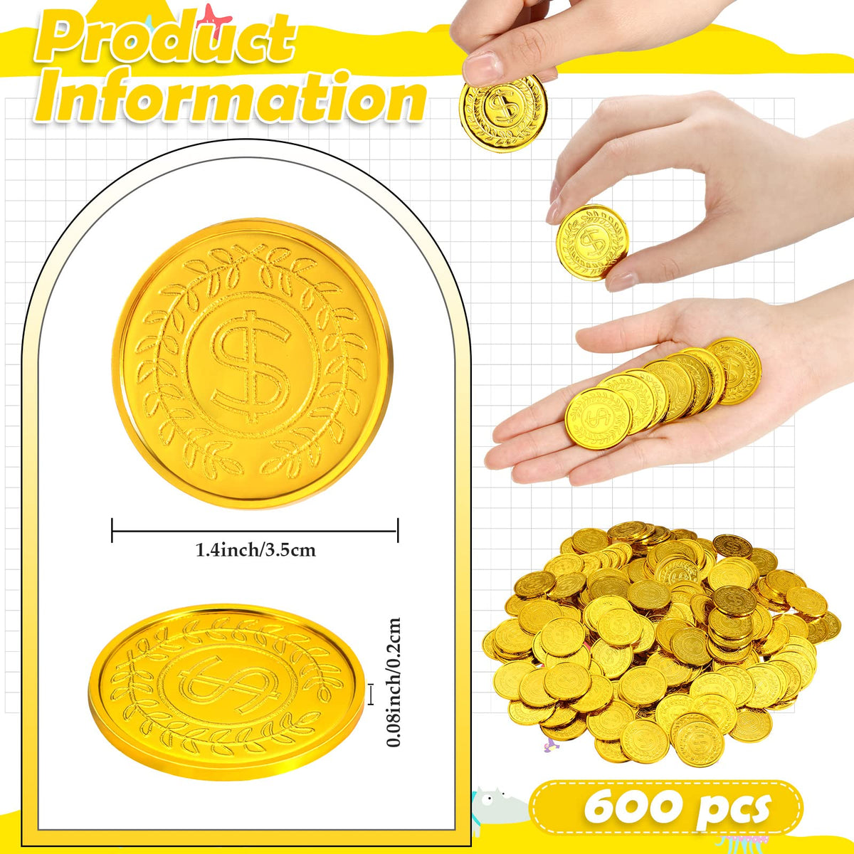 Hanaive pirate gold coins with shiny finish ideal for gifts and classroom activities.