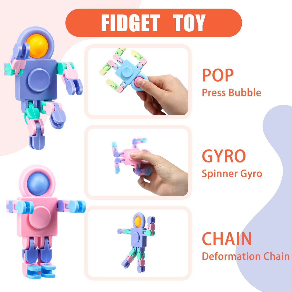 Hanaive robot fidget spinners press head action demonstrating crisp sound and engaging play.