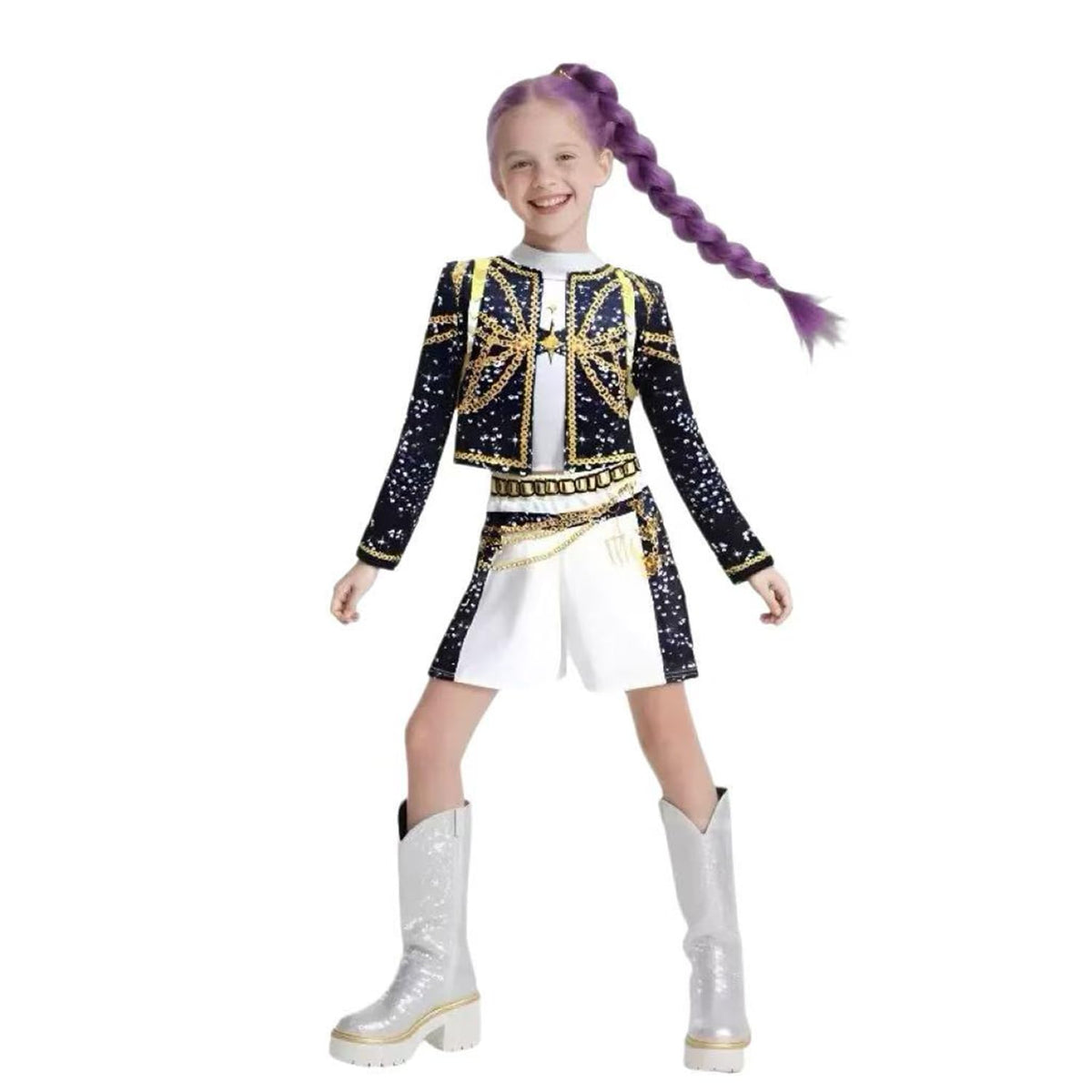 HanaOuni girls costume top and pants with black yellow highlights for Halloween events.