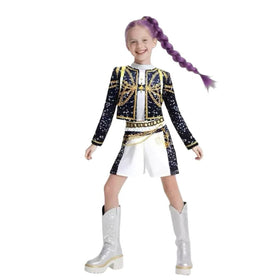 HanaOuni girls costume top and pants with black yellow highlights for Halloween events.