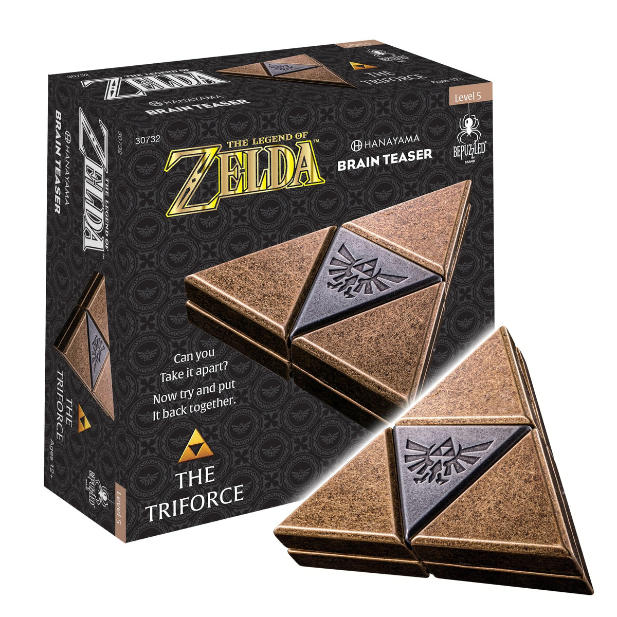 Hanayama BePuzzled Zelda Triforce parts close-up for tactile brain teaser.