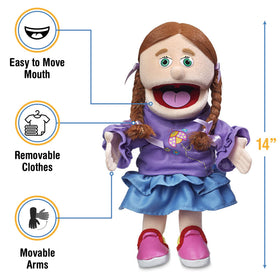 Hand puppet close-up shows durable stitching for lasting imaginative play.
