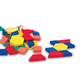 hand2mind 1-cm-thick pattern blocks are sturdy for classroom use.