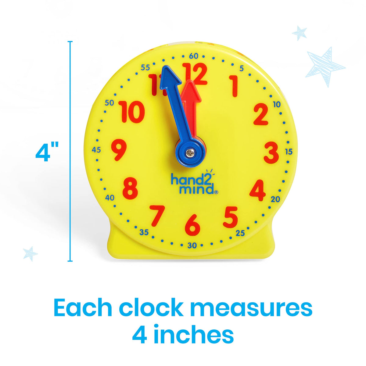 hand2mind classroom clocks 24-pack arranged for quick individual or small-group activities.