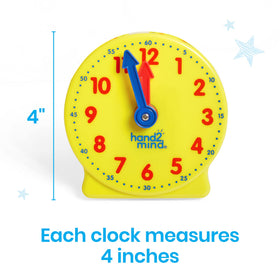 hand2mind classroom clocks 24-pack arranged for quick individual or small-group activities.