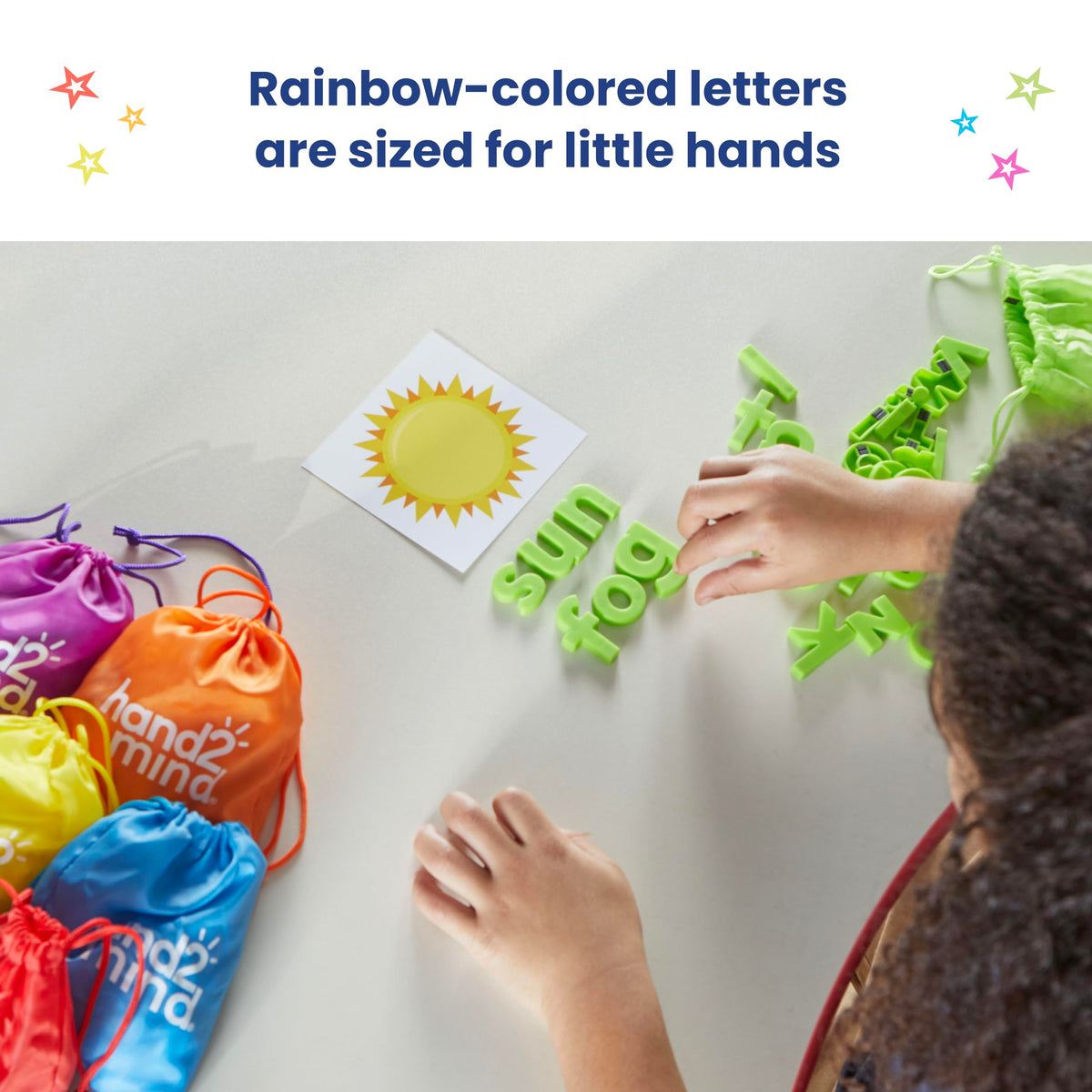 hand2mind colorful letters on a whiteboard support hands on phonics activities