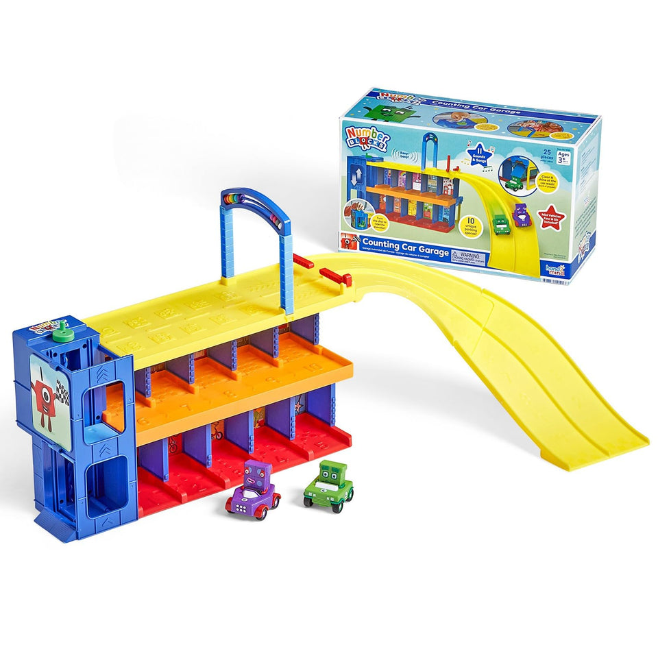 hand2mind Counting Car Garage track scene with colorful cars for early math play