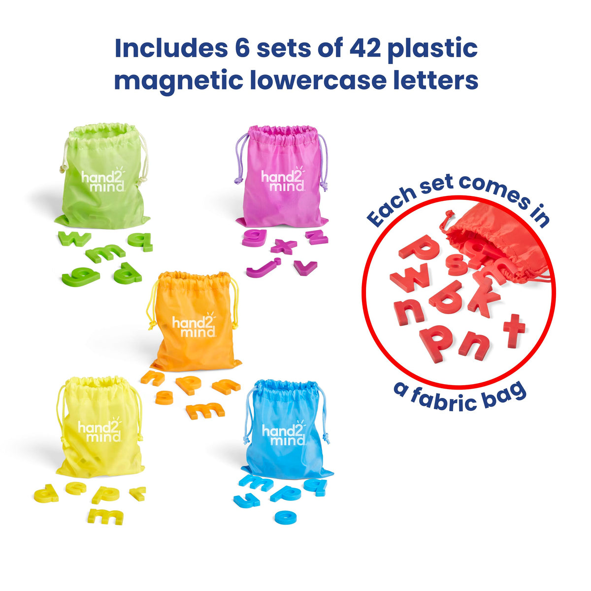 hand2mind drawstring bags store letter sets neatly for quick classroom cleanup