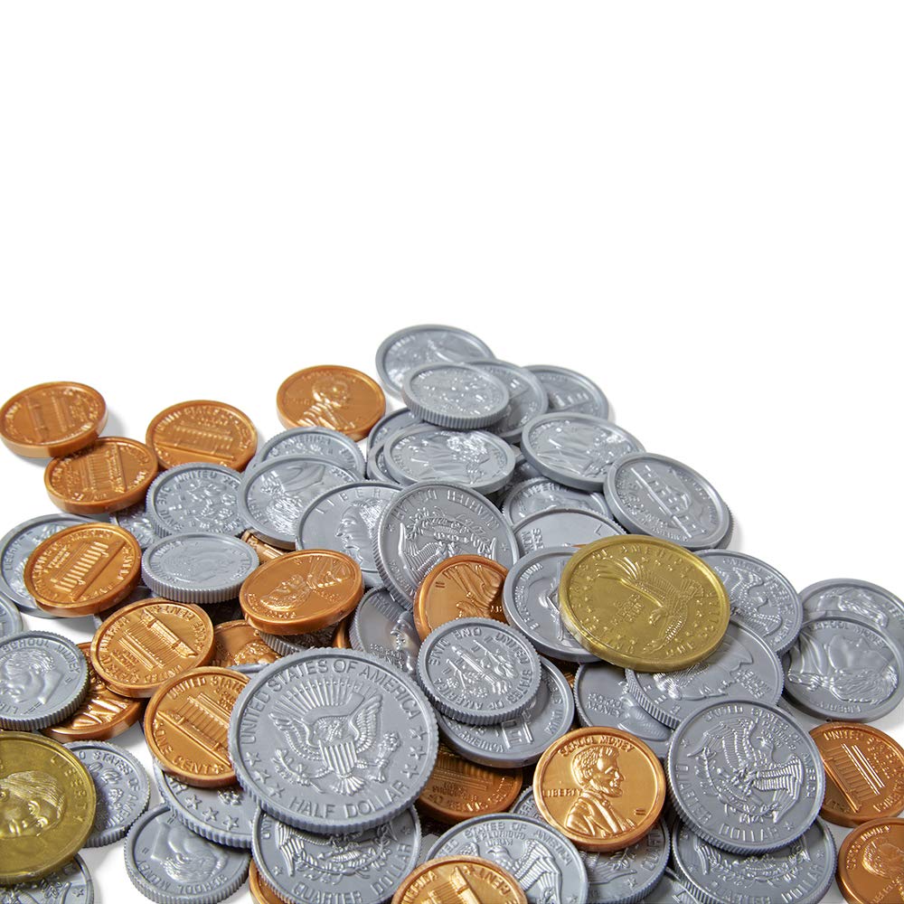 hand2mind money storage container with coins for organized activities.
