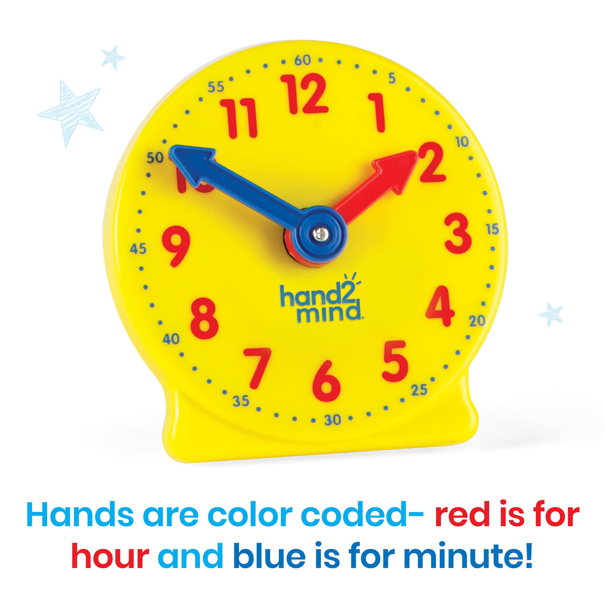 hand2mind geared clock detail demonstrates hour-minute relationships with durable construction.