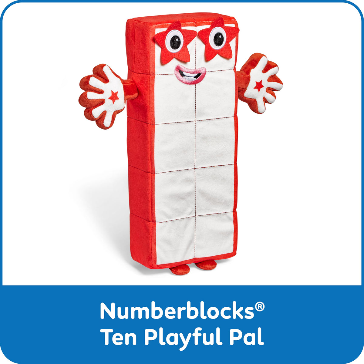 hand2mind Numberblock Ten Playful Pal plush side view, portable learning buddy.