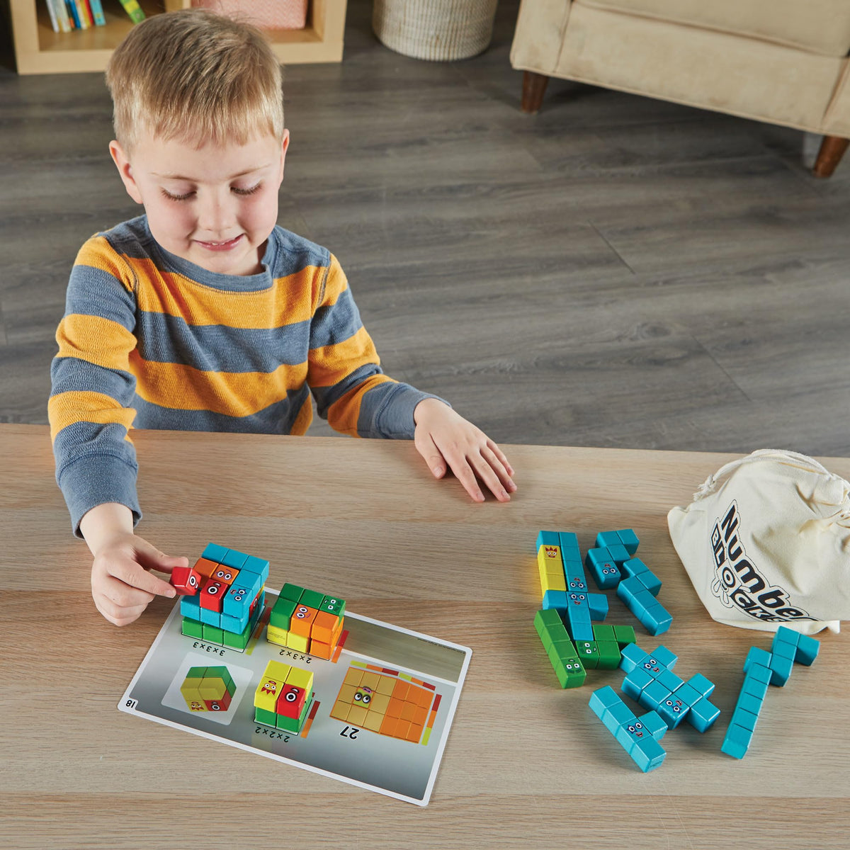 hand2mind Numberblocks activity cards guide challenging builds and math games.