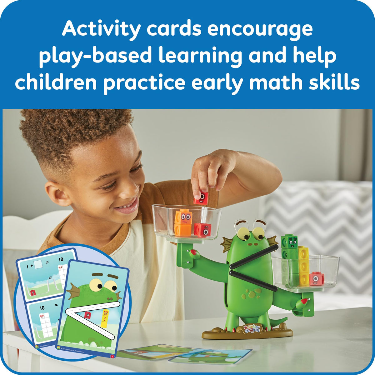 hand2mind Numberblocks Balance includes two clear buckets for visible number blocks.