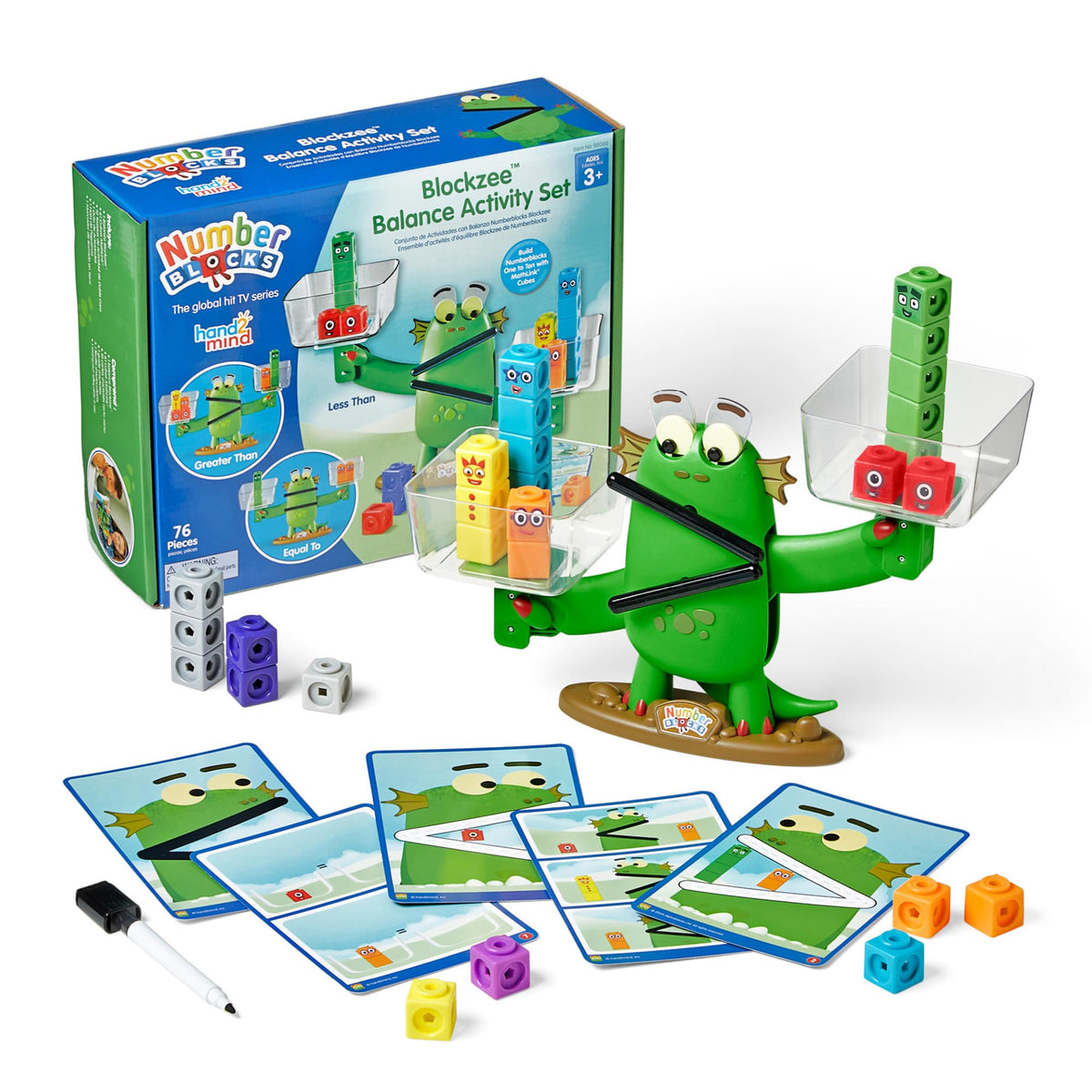 hand2mind Numberblocks Blockzee Balance with MathLink Cubes supports early number recognition and counting.