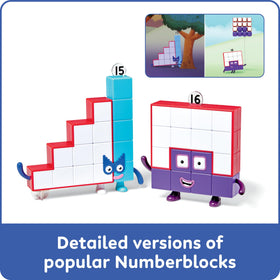 hand2mind Numberblocks Fifteen and Sixteen figures in action for imaginative math adventures.