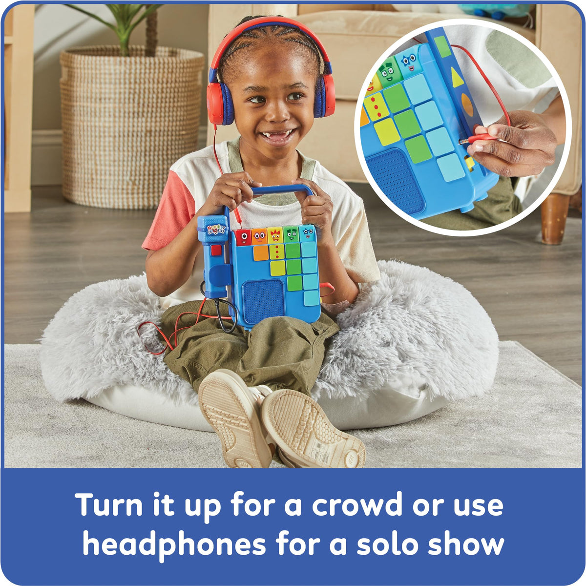 hand2mind Numberblocks headphone jack enables private listening during play.