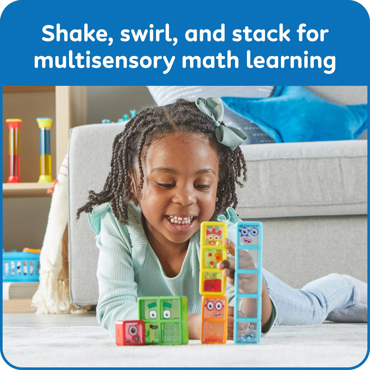 hand2mind Numberblocks bottle four promotes steady hands and number sense with swirling contents.