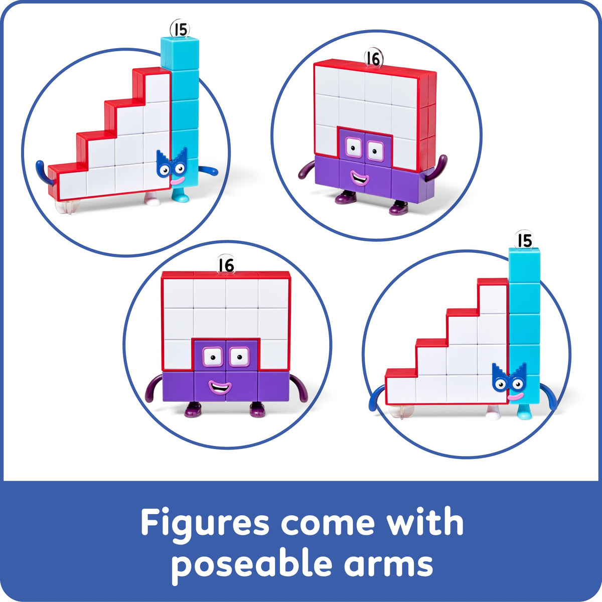 hand2mind Numberblocks Sixteen figure close-up showing articulated arms.