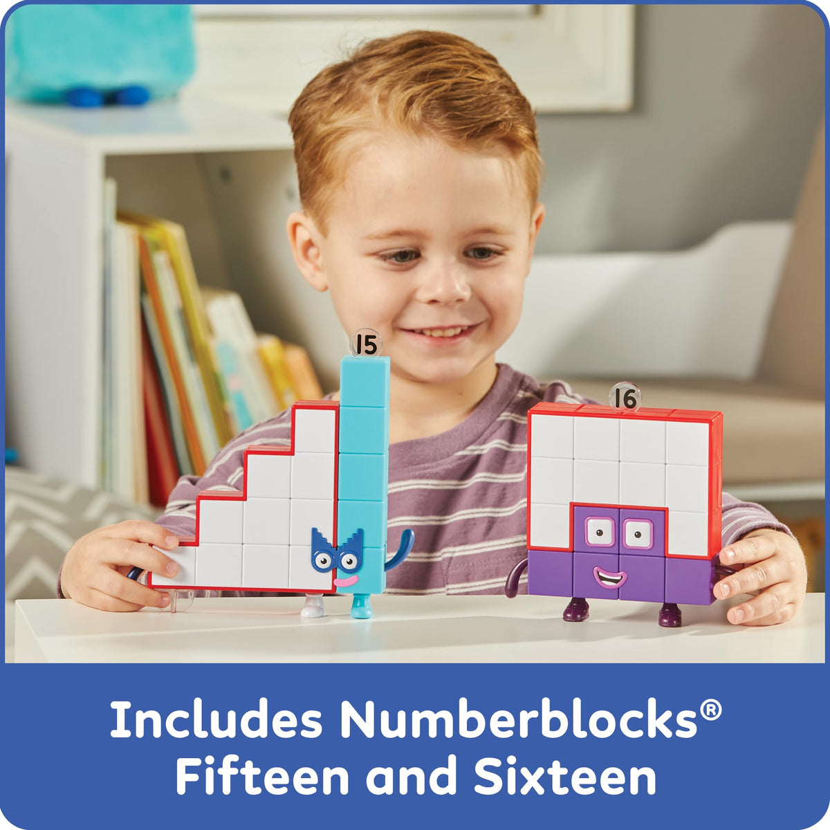 hand2mind Numberblocks Sixteen figure close-up, durable and poseable for pretend math.