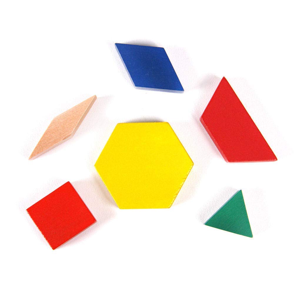 hand2mind wooden blocks include trapezoids and triangles for shape exploration.