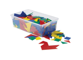 hand2mind Tangrams 7-piece plastic set demonstrates square construction for spatial reasoning.