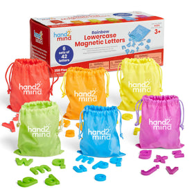 hand2mind rainbow lowercase magnetic letters arranged for classroom word building and letter recognition