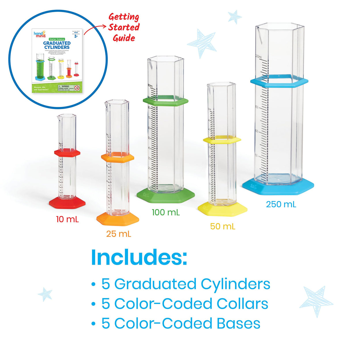Hand2mind Starter Science cylinder 25ml clear with clear marks for accurate pours.