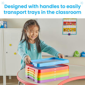 Hand2mind tray handles enable easy transport around the classroom.