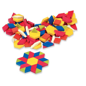 hand2mind wooden pattern blocks foster symmetry and visual thinking.