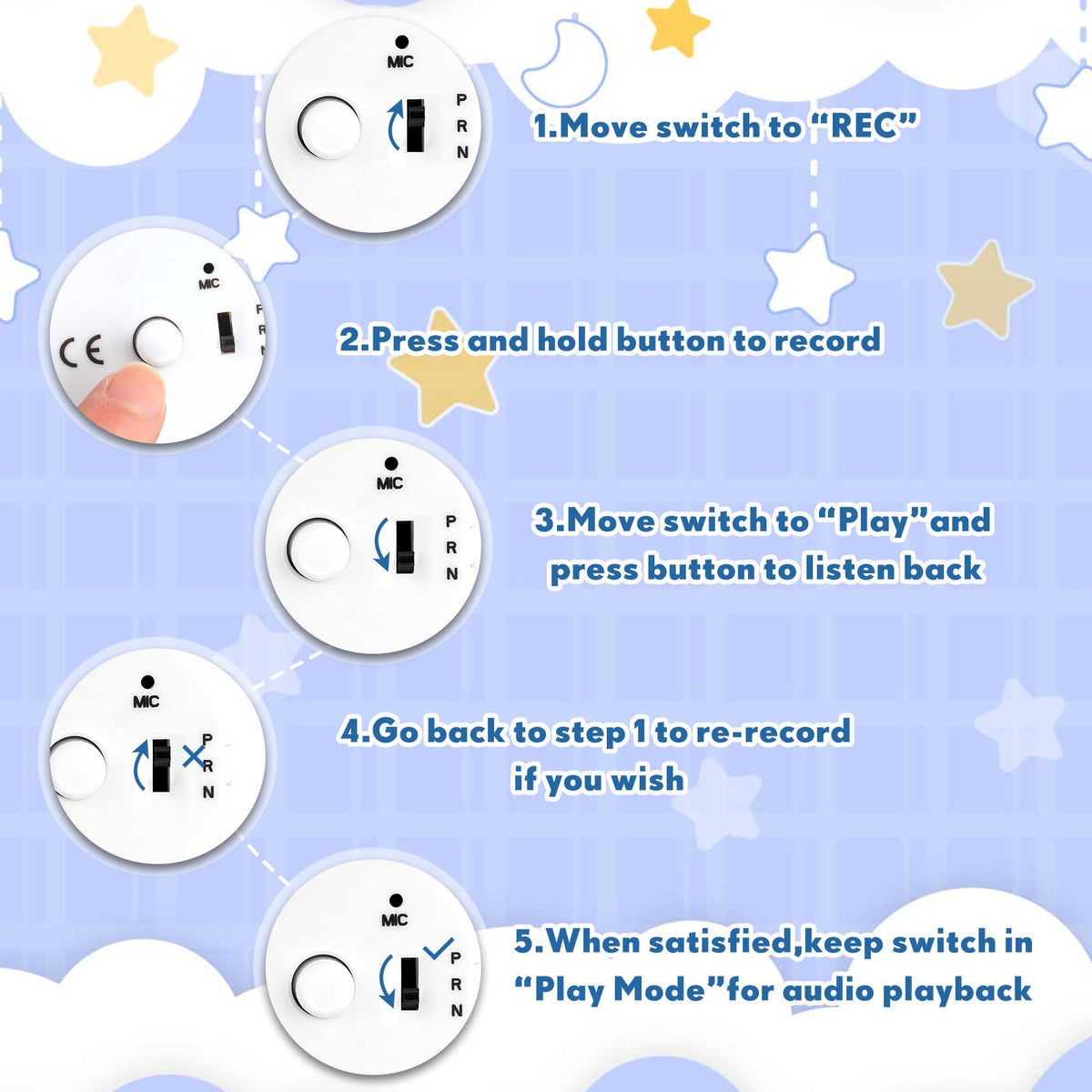 Handepo bear plush recording module for customized messages on toys.