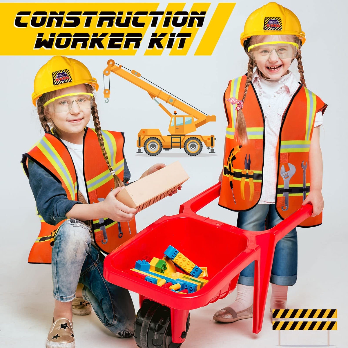 Handepo construction dress-up party set ideal for birthdays and classroom activities.