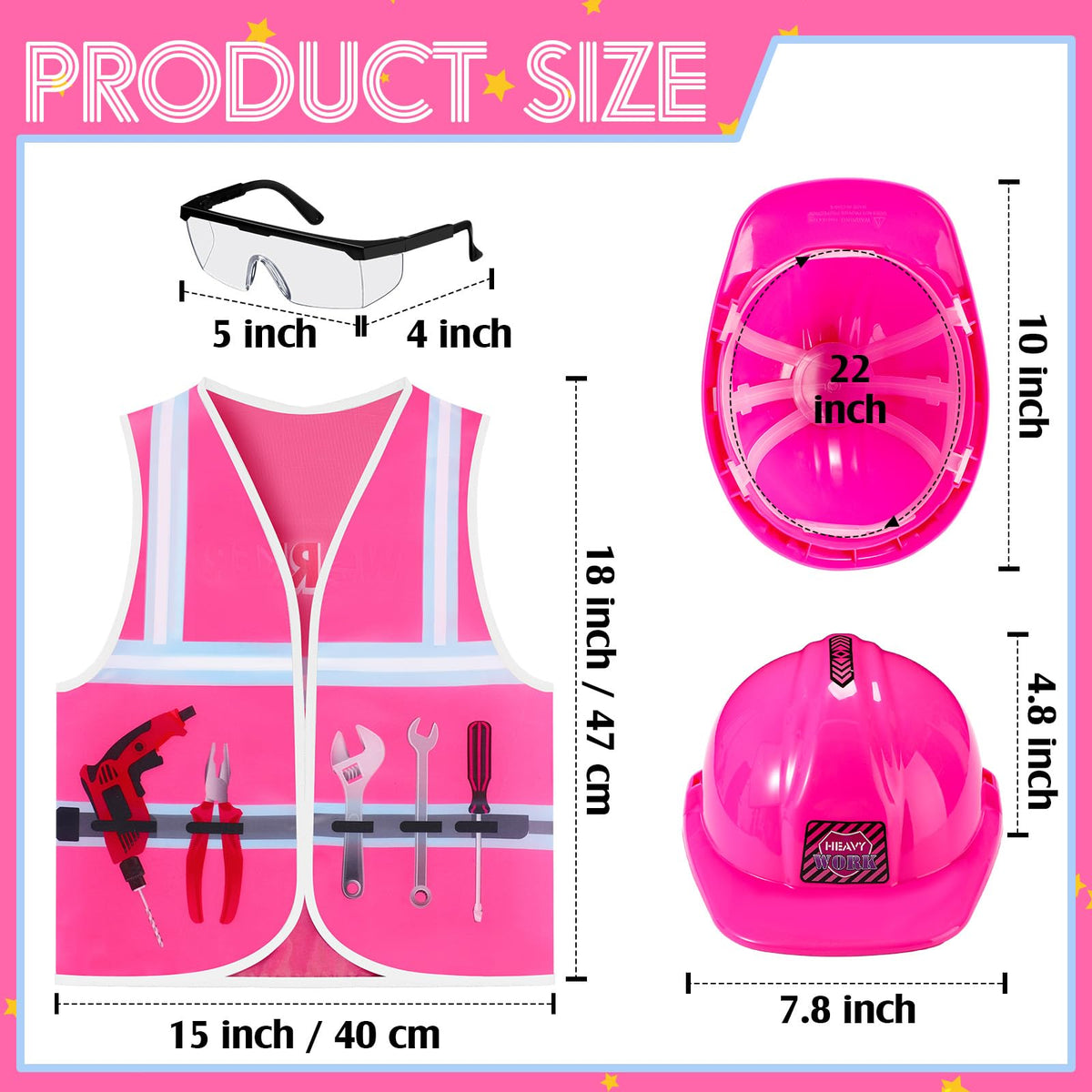 Handepo pink construction helmet for kids, sturdy and safe pretend gear