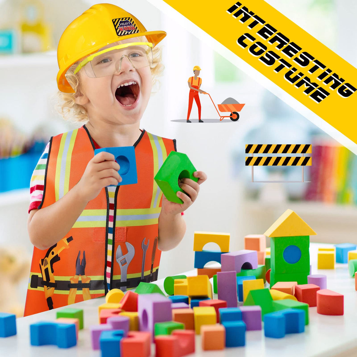 Handepo orange construction vest for kids, fits growing little builders.