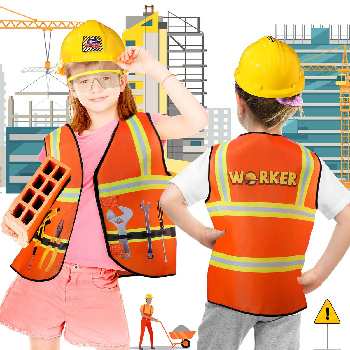 Handepo yellow hard hat with goggles supports hands-on pretend engineering.