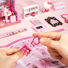 Hands Craft Hello Kitty patisserie miniature dimensions indicate compact shelf display.