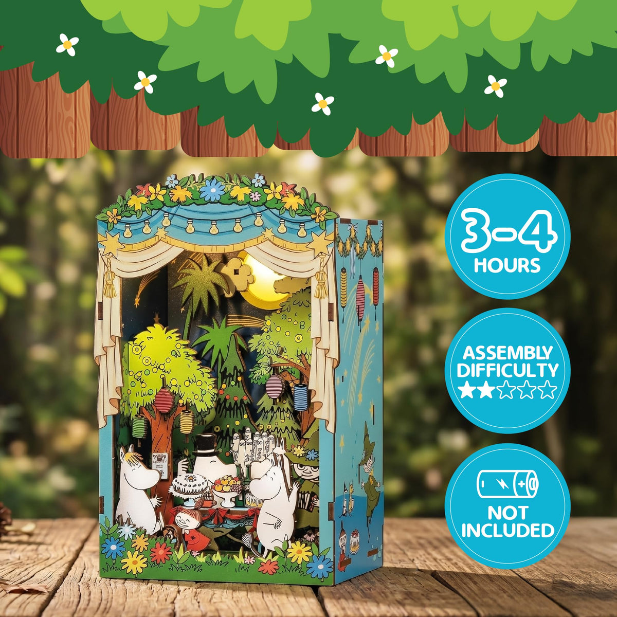Hands Craft Moomin Valley shelf display compact size fits between novels.