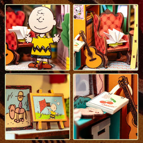 Hands Craft Peanuts Storybook Corner Kit fits mantels and shelves at 5.1 x 9.6 x 10.3 inches.