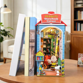Hands Craft Peanuts Storybook Corner Kit touch-activated LED lighting adds warm glow.