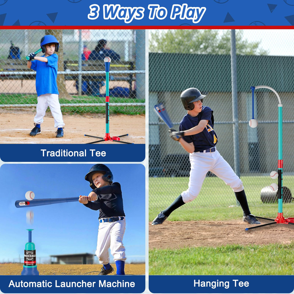 Handwell 3-in-1 baseball set with fixed tee helps kids practice hitting with stability.